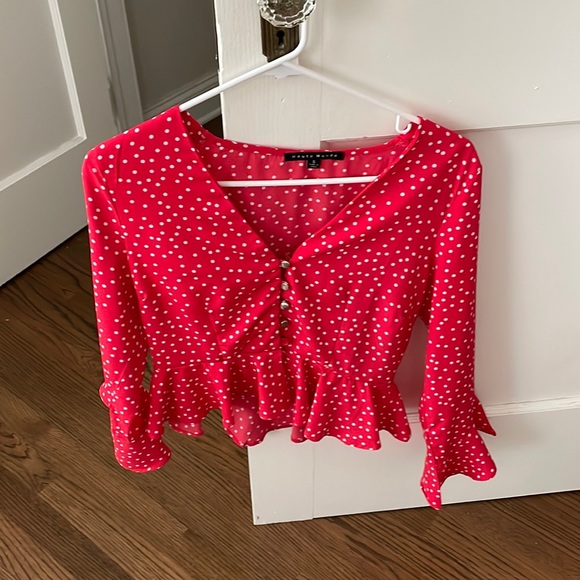 Haute Monde Tops - Red polka dot crop top